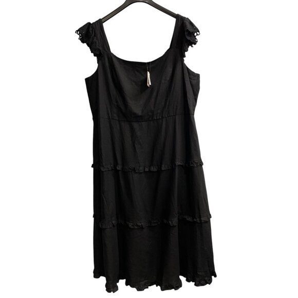 Anne‎ Klein Dress Womens 22W Black Linen Tiered Smocked Midi Boho Hippie Western - Picture 1 of 11